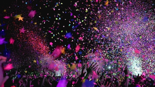 Confetti falling at a concert