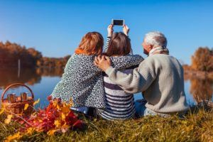 elderly couple and daughter